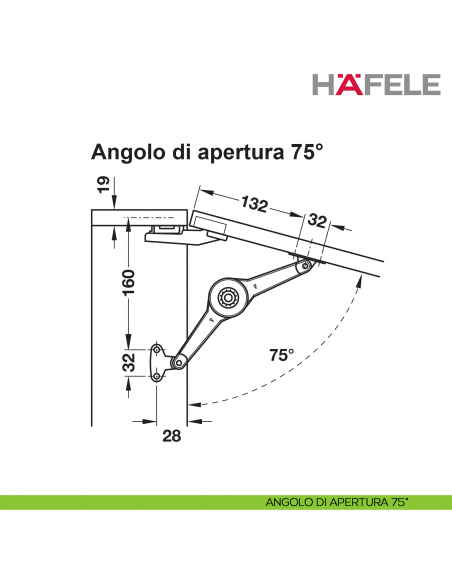 Supporto per anta a ribalta Kessebohmer Huwil Hafele Duo standard distanza dal bordo 28 mm - angolo di apertura 75°