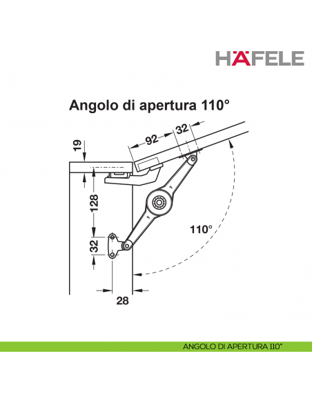Supporto per anta a ribalta Kessebohmer Huwil Hafele Duo standard distanza dal bordo 28 mm - angolo di apertura 110°