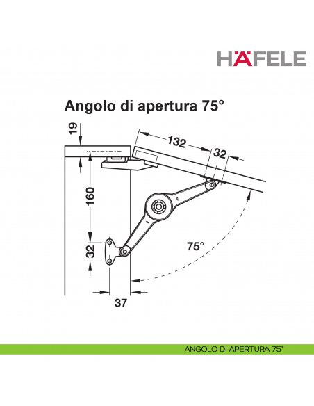 Supporto per anta a ribalta Kessebohmer Huwil Hafele Duo standard distanza dal bordo 37 mm - angolo di apertura 75°