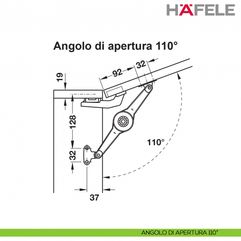 Supporto per anta a ribalta Kessebohmer Huwil Hafele Duo standard distanza dal bordo 37 mm - angolo di apertura 110°