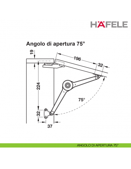 Supporto per anta a ribalta Huwil Hafele Duo forte distanza dal bordo 37 mm - angolo di apertura 75°