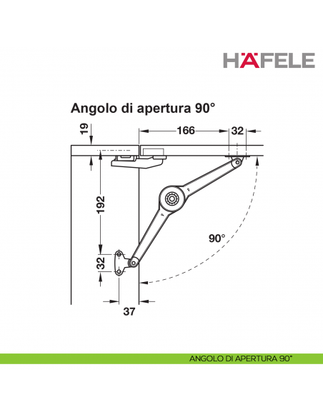 Supporto per anta a ribalta Huwil Hafele Duo forte distanza dal bordo 37 mm - angolo di apertura 90°