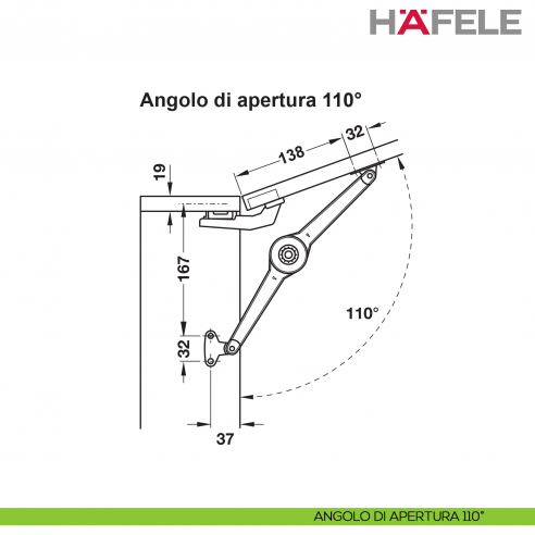 Supporto per anta a ribalta Huwil Hafele Duo forte distanza dal bordo 37 mm - angolo di apertura 110°