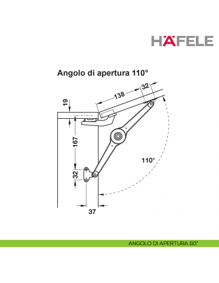 Supporto per anta a ribalta Huwil Hafele Duo forte distanza dal bordo 37 mm - angolo di apertura 110°