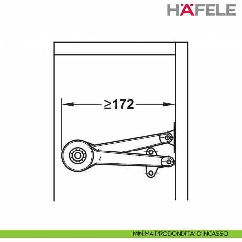 Supporto per anta a ribalta Kessebohmer Huwil Hafele Duo forte distanza dal bordo 28 mm - minima profondità d'incasso