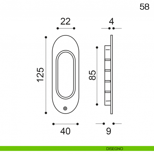 Maniglia incasso ovale cieca Manital art.58 disegno