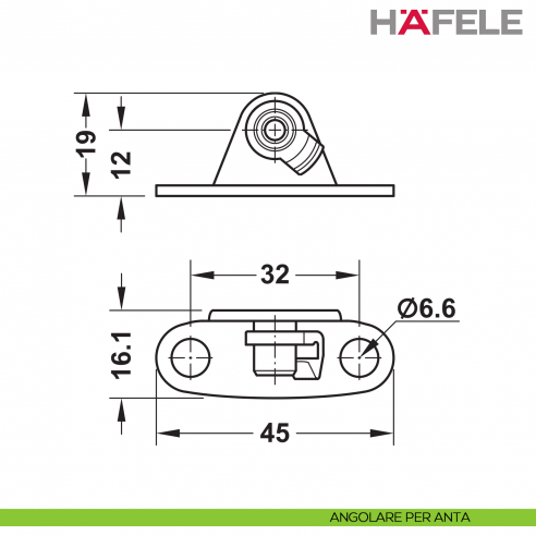 Supporto per anta a ribalta Kessebohmer Huwil Hafele Duo standard distanza dal bordo 28 mm - angolare anta