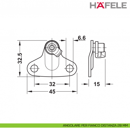 Supporto per anta a ribalta Kessebohmer Huwil Hafele Duo standard distanza dal bordo 28 mm - angolare per fianco