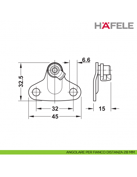 Supporto per anta a ribalta Kessebohmer Huwil Hafele Duo standard distanza dal bordo 28 mm - angolare per fianco