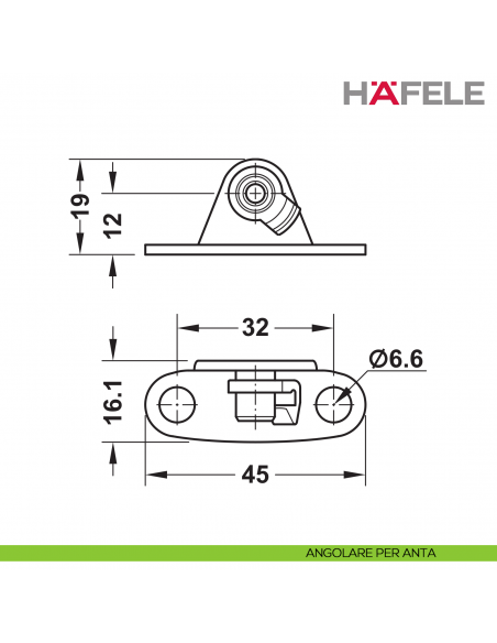 Supporto per anta a ribalta Kessebohmer Huwil Hafele Duo standard distanza dal bordo 37 mm - angolare anta