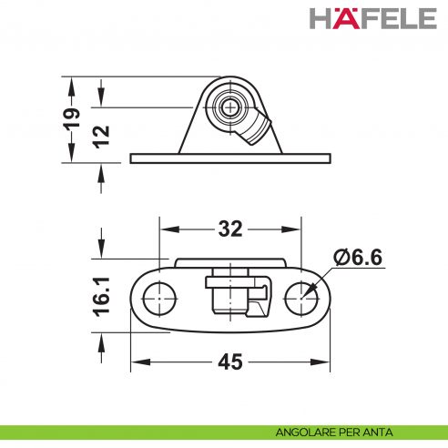 Supporto per anta a ribalta Kessebohmer Huwil Hafele Duo forte distanza dal bordo 28 mm - angolare anta