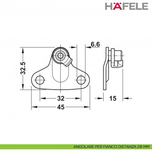Supporto per anta a ribalta Kessebohmer Huwil Hafele Duo forte distanza dal bordo 28 mm - angolare per fianco