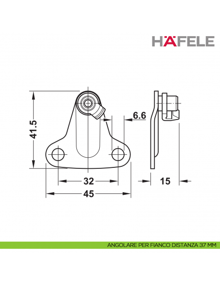Supporto per anta a ribalta Huwil Hafele Duo forte distanza dal bordo 37 mm - angolare per fianco