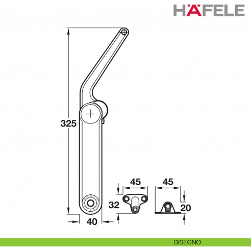 Meccanismo per anta a ribalta Kessebohmer Huwil Hafele Maxi Modello D distanza dal bordo 37 mm - disegno