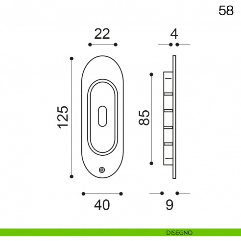 Maniglia incasso ovale foro chiave Manital art.58 disegno