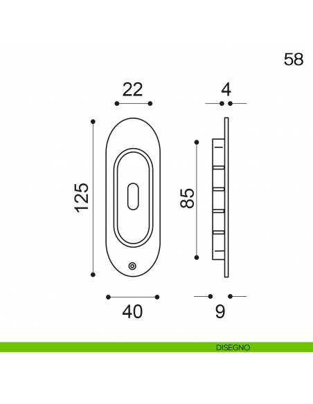 Maniglia incasso ovale foro chiave Manital art.58 disegno
