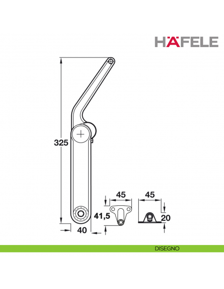 Braccetto per anta a ribalta Kessebohmer Huwil Hafele Maxi Modello B distanza dal bordo 28 mm - disegno