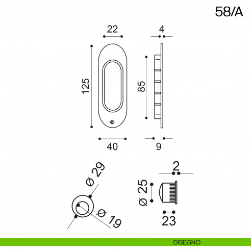 Maniglia incasso ovale cieca con trascinatore Manital art.58/A disegno