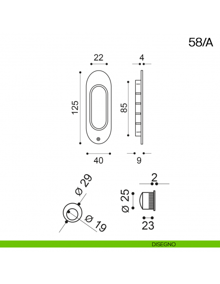 Maniglia incasso ovale cieca con trascinatore Manital art.58/A disegno