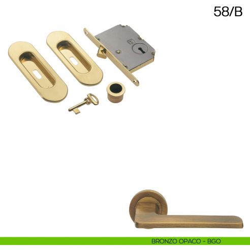 Maniglia incasso ovale foro chiave con trascinatore e serratura con chiave pieghevole Manital art.58/B bronzato