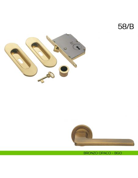Maniglia incasso ovale foro chiave con trascinatore e serratura con chiave pieghevole Manital art.58/B bronzato