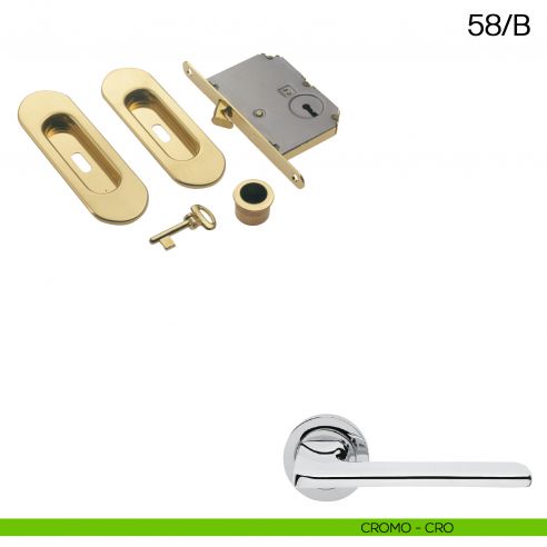 Maniglia incasso ovale foro chiave con trascinatore e serratura con chiave pieghevole Manital art.58/B cromato