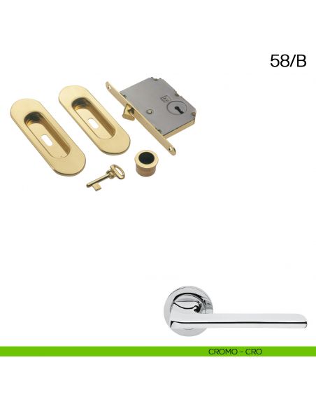 Maniglia incasso ovale foro chiave con trascinatore e serratura con chiave pieghevole Manital art.58/B cromato