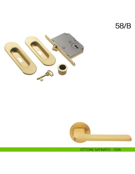 Maniglia incasso ovale foro chiave con trascinatore e serratura con chiave pieghevole Manital art.58/B ottone satinato