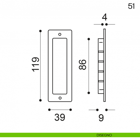 Maniglia incasso rettangolare cieca Manital art.51 disegno