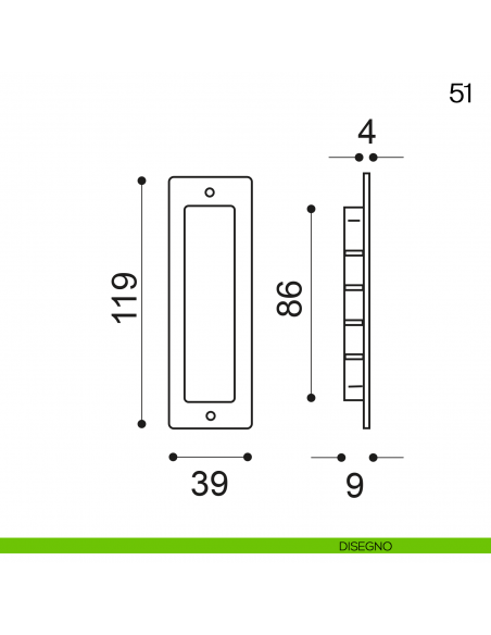 Maniglia incasso rettangolare cieca Manital art.51 disegno