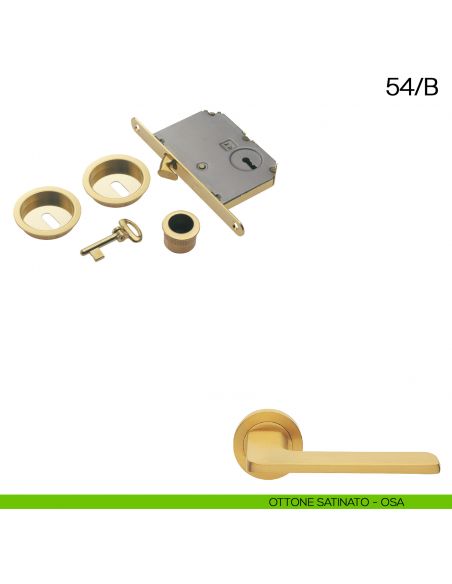 Maniglia incasso tonda foro chiave con trascinatore e serratura con chiave pieghevole Manital art.54/B ottone satinato