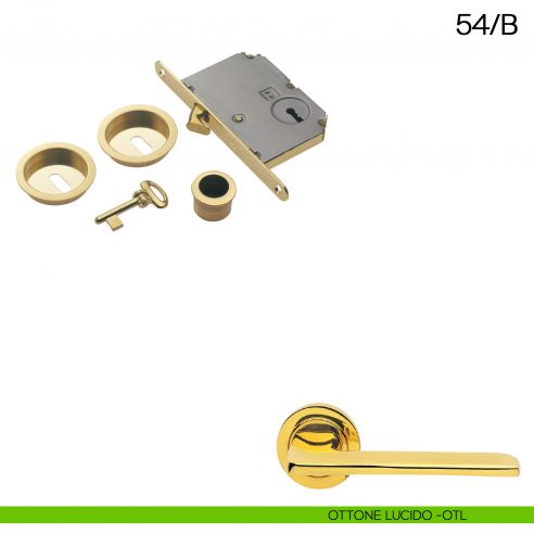 Maniglia incasso tonda foro chiave con trascinatore e serratura con chiave pieghevole Manital art.54/B ottone lucido
