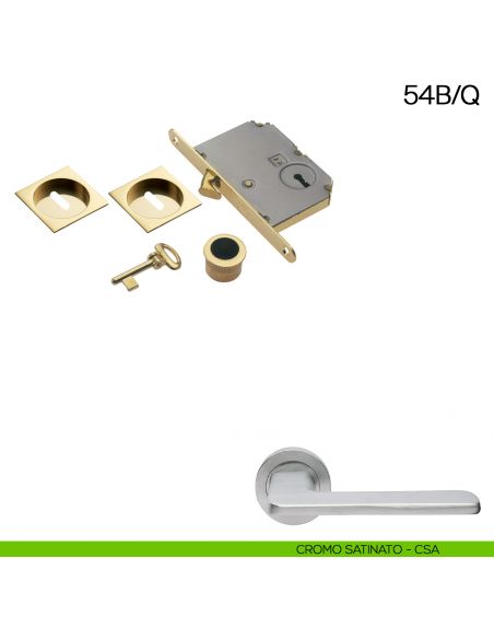 Maniglia incasso quadrata foro chiave con trascinatore e serratura con chiave pieghevole Manital art.54B/Q cromato satinato