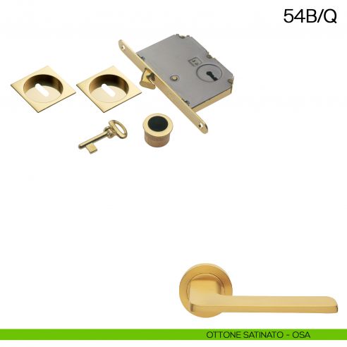 Maniglia incasso quadrata foro chiave con trascinatore e serratura con chiave pieghevole Manital art.54B/Q ottone satinato