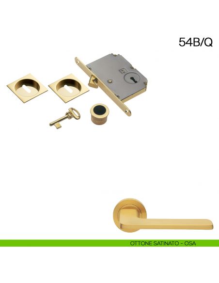 Maniglia incasso quadrata foro chiave con trascinatore e serratura con chiave pieghevole Manital art.54B/Q ottone satinato