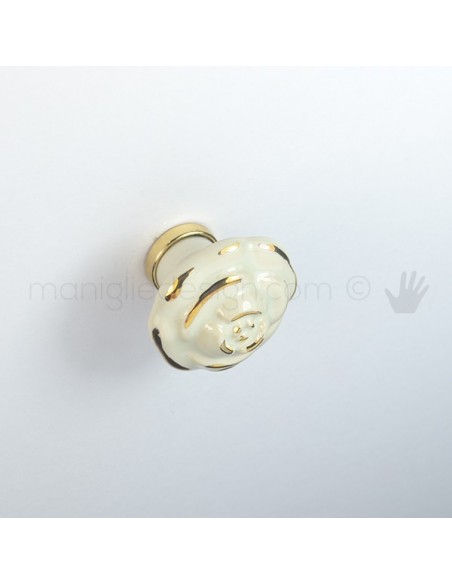 Pomello per mobile ceramica avorio decorata oro Metal Style
