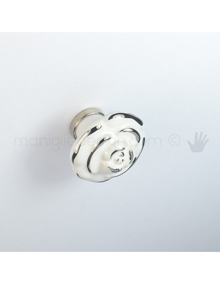 Pomello per mobile ceramica avorio decorata nickel lucido Metal Style
