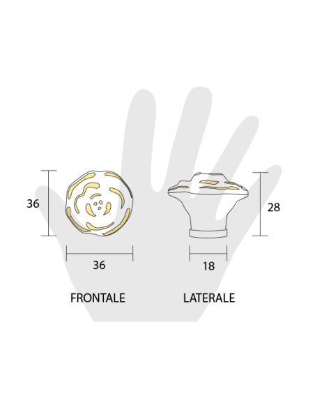 Pomello per mobile ceramica avorio decorata nickel lucido Metal Style disegno