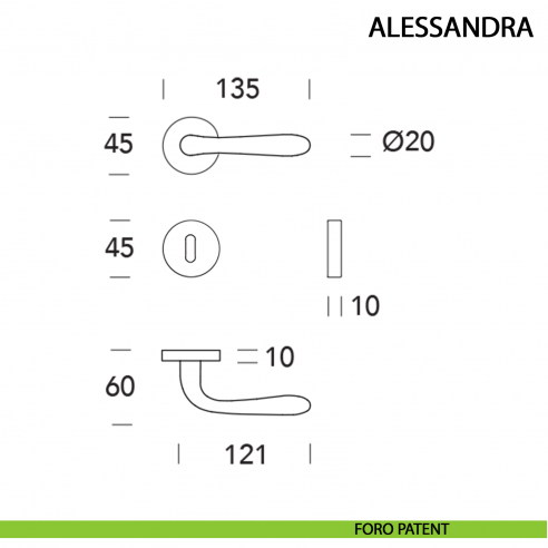 Maniglia Alessandra ottone lucido - foro patent