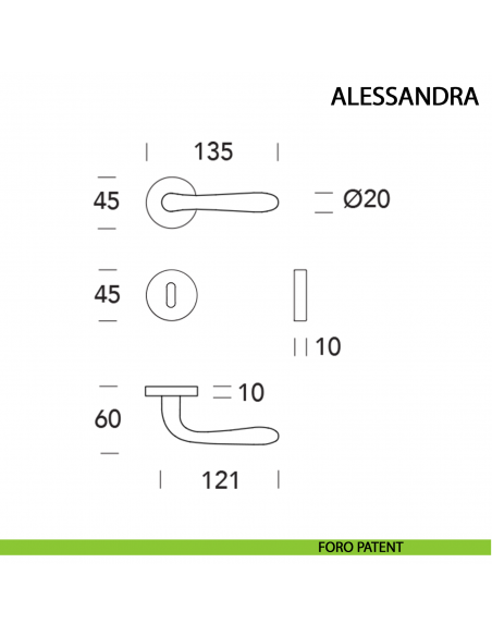 Maniglia Alessandra ottone lucido - foro patent