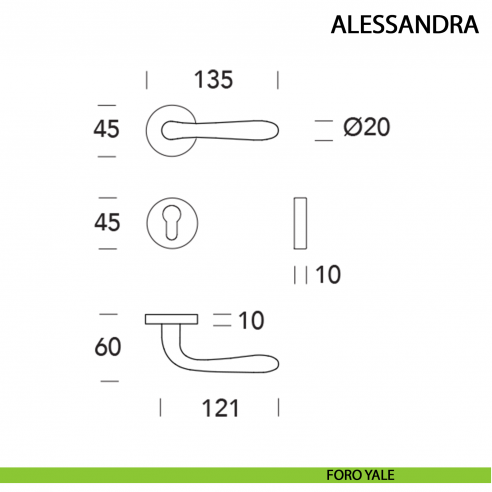 Maniglia Alessandra ottone lucido - foro yale