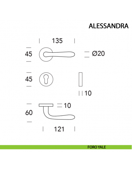 Maniglia Alessandra ottone lucido - foro yale