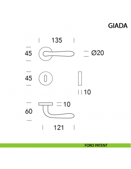 Maniglia per porta Giada ottone lucido - foro patent