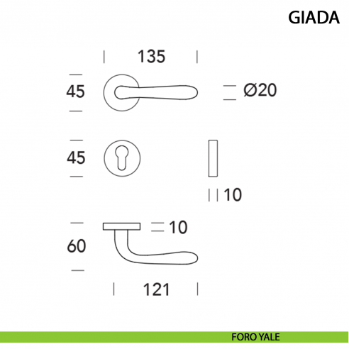 Maniglia per porta Giada ottone lucido - foro yale