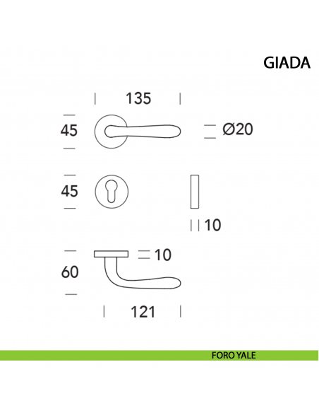 Maniglia per porta Giada ottone lucido - foro yale
