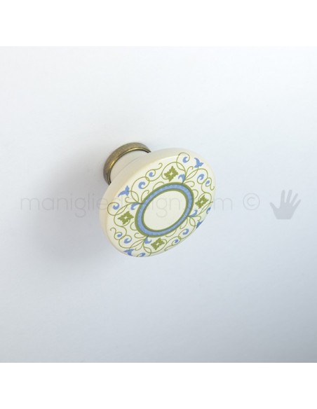 Pomello per mobile ceramica avorio decorata Metal Style