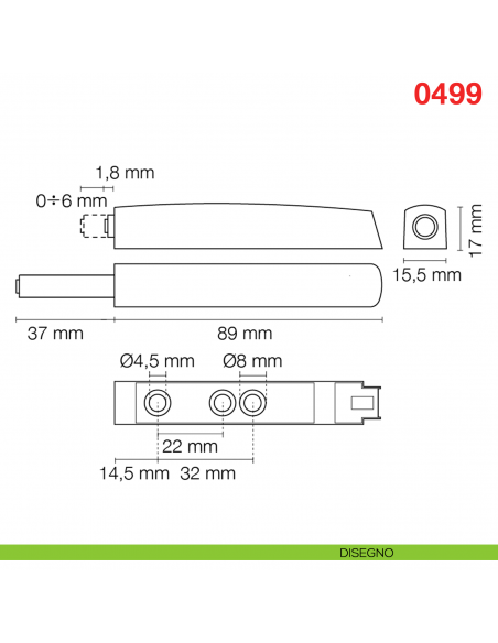 Cricchetto a scatto regolabile M-PUSH con paracolpo corsa mm.37 Maco 0499