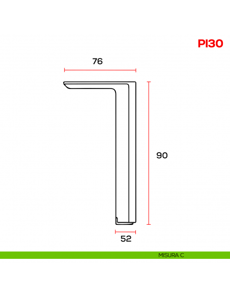 Piedino regolabile quadrato per mobile in zama PI 30 Mital - misura C