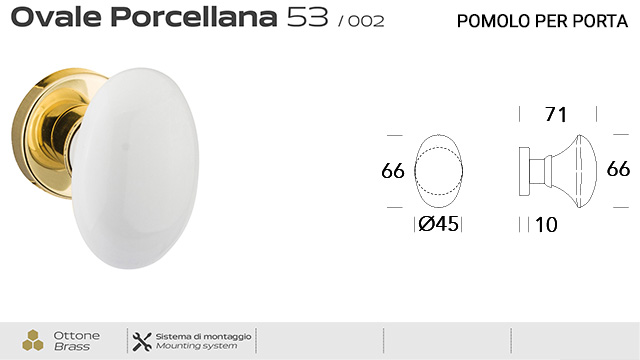 Maniglia Per Porta In Porcellana Di Limoges - Doppio Pomello Ovale, Bianco Su Ottone - Foto 5